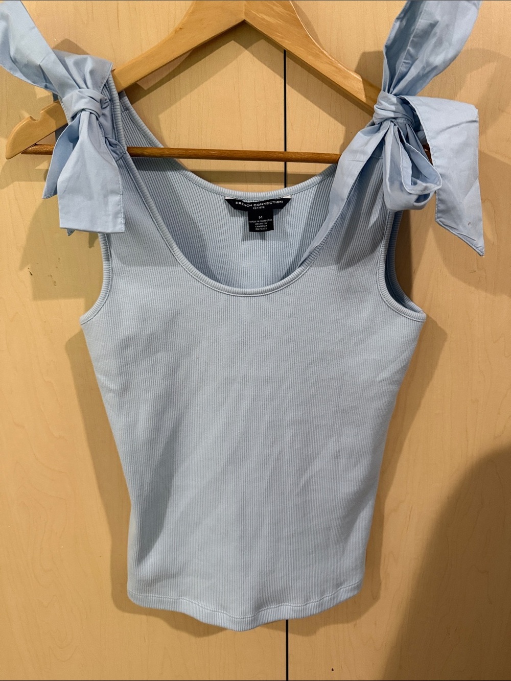 Charming French Connection Light Blue Tie-Shoulder Ribbed Tank